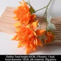 Dahlia orange artificiel avec pétales en soie pour décoration intérieure et mariages - 2 flowers and one bud of dahlias / Orange