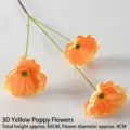 Tige de pavot orange artificielle réaliste pour la décoration de maison et de mariage - Pavot 3D / Jaune
