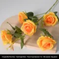 Branche de rose artificielle orange à 5 têtes de 80 cm pour mariage et décoration - Rose 5 Têtes Petit Paris / Orange