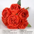 Un bouquet de roses artificielles orange vif avec 7 têtes pour la décoration de mariage - Rose Princesse 7 Têtes / Orange