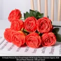 Bouquet de dix roses artificielles orange vif en soie pour décoration florale de mariage - Rose Princesse 10 Têtes / Orange