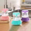 Cepillo de limpieza con dispensador de líquido, herramienta práctica de cocina para lavar platos. - Verde