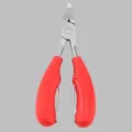 Stainless steel angled nail nippers with red ergonomic handles for thick hard toenails. - Olecranon Nail Clipper / Red