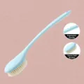 Long handled bath brush with soft bristles for back scrubbing and body shower cleaning. - Blue