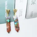 Pendentif en résine à paillettes colorées collier de pierre de cristal hexagonal. - 3 pièces sans cordon