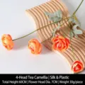 Branche de camélia orange artificiel réaliste à 4 têtes pour décoration intérieure - Camélia / Orange
