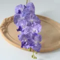 Fausse Branche De Fleur D'orchidée Phalaenopsis Violette 9 Têtes Bouquet De Décoration - Feuillage réticulé en violet
