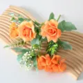 Bouquet de roses artificielles orange de 27 cm pour une décoration de mariage élégante - Rose d'angle onirique / Orange