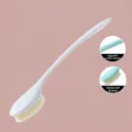 Long handle bath brush with soft bristles, ergonomic body scrubber for shower and back cleaning. - White