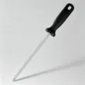 Professional kitchen sharpening steel with ergonomic black handle for fast knife honing. - Round Sharpening Rod