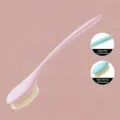 Long handle bath brush with soft bristles for body exfoliating and back scrubbing in pink - Pink