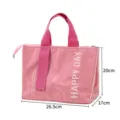 Pink insulated lunch bag, waterproof PU bento bag with large capacity and stylish design for daily use. - Pink