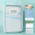 Transparent mesh document bag with zipper, large L-opening and three-layer compartments. - Blue