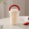 Portable fruit salad cup with handle and fork thick material lunch container for office use - Red and White