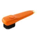 Orange liquid dispensing shoe brush with soft bristles and gold ring for cleaning. - Yellow