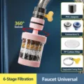 Kitchen faucet water filter 360 degree swivel multi-layer filtration pink 1 pack. - 360-Degree Rotating Detachable Style / Pink