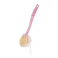 Long handle bath brush with loofah, pink double sided body shower brush for back scrubbing. - Double Sided Pink