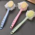Long-handled bath brush with loofah, dual-sided soft bristle body scrubber in multi-colors - Bath Brush with Loofah / Pink