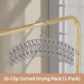 Durable stainless steel arc-shaped sock drying rack featuring 16 windproof hanging clips - 16-Clip Arc Style / 3.0mm Thick