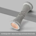 Textured foot massage roller in cloudy gray variant with metal caps for deep daily relaxation. - OPP Bag / Gray