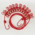 Red portable elastic travel clothesline with clips and hooks, durable windproof drying rope. - Red