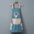 Blue waterproof kitchen apron with pockets and coral fleece towels, cute rabbit and floral print. - 65*68cm / Blue Wreath Rabbit