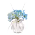 Difusor de aroma de vidrio con flores de hortensia artificiales azules y cinta decorativa para el hogar. - 120ml / Azul