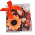 Caja de regalo de popurrí de flores secas aromáticas con lazo naranja para armarios - Aroma a Naranja Dulce (Naranja) / Caja PVC 10x6.2x11cm