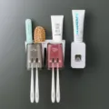 Wall-mounted toothbrush holder set with automatic toothpaste dispenser and cups for bathroom. - 2-Slot Holder with Toothpaste Squeezer
