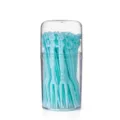 Cute light blue plastic fruit forks with transparent storage container, ideal for parties and daily dessert use. - Barrel Blue