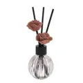 50ml Glas Raumdiffusor Flasche mit schwarzen Stäbchen und Blumendekor für Duft zu Hause - Meersalz & Salbei (Braune Blumen)