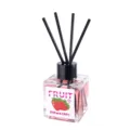 50ml glass reed diffuser bottle with black sticks and strawberry fruit label for home fragrance. - Strawberry