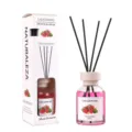 Strawberry scented reed diffuser set with pink liquid, 130ml glass bottle and aroma sticks. - Strawberry Scent