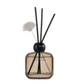 Square brown glass reed diffuser with black cap and sticks, home fragrance 150ml air freshener - Ancient Temple Sandalwood
