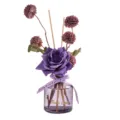 Purple rose aroma diffuser set with glass bottle dried flowers and rattan sticks for room decor - Violet