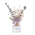 Flameless reed diffuser with dried flowers, eucalyptus, fabric rose and glass bottle for home. - Purple Flower - J'adore Style