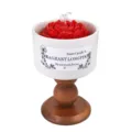Candela profumata camelia dorata calice in ceramica base legno camera regalo decoro - Rosso - Dorato [Rosa Centifolia] / Confezione semplice circa 140 g