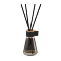 Difusor de aroma en vidrio con varillas negras, tapa dorada y detalle en el cuello. - Rosa de noche nórdica