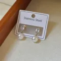 Elegant stainless steel drop earrings featuring oval zircon stud and white pearl drop - Oval Rhinestone Pearl Earrings
