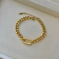 Elegante 18K vergulde roestvrijstalen Cubaanse schakelarmband met pavé zirkonia schakel - 6 mm Cubaanse schakelarmbanden met vierkante strass