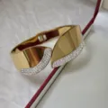 Eleganter goldener Punk-Stil Titanstahl-Armreif mit schimmerndem Kristallbesatz - Doppelblatt-Stil / Gold