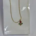 Goldene Tulpen-Halskette aus Edelstahl mit roten und grünen Steinen - Einzelne Rosenrote Tulpenkette