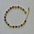 Colorful heart-shaped zirconia link bracelet in gold-plated stainless steel for women - Heart Rhinestone / Colorful