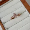 Eleganter Ring mit vierblättrigem Kleeblatt, Roségold-Finish, verstellbares Design - Wickel-Kleeblatt-Stil (7#) / Einstellbar / Roségold