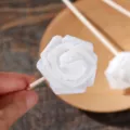 Elegant white PE foam rose flower attached to reed diffuser stick for home fragrance - PE Small Curled Rose