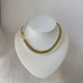 Zweilagige Edelstahl-Panzerkette und Glasperlen-Halskette mit T-Verschluss für Damen - Doppellagige Perlenkette / Gold