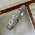 Elegant silver-toned stainless steel bangle featuring a rectangular pavé crystal center - Rectangular Pave Style / Silver