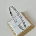 Eleganter 4mm Armreif aus silberfarbenem Titanstahl mit Zirkonia-Besatz besetzt - Quadratischer Strass-Muschel-Stil / Silber