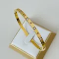 Bracciale rigido 4mm in acciaio al titanio dorato con zirconi incastonati e incisioni stellari - Modello con strass a stella / Oro
