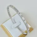 Elegante bracciale rigido in acciaio al titanio argento 4mm con zirconi e stelle - Modello con strass a stella / Argento